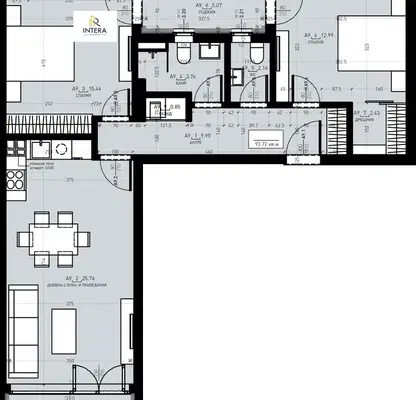 Снимка 3 — Тристаен апартамент в Дружба 2 с две бани и балкони