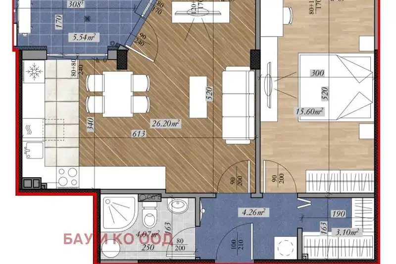 Two-room apartment in Krasna Polyana 3 with elevator