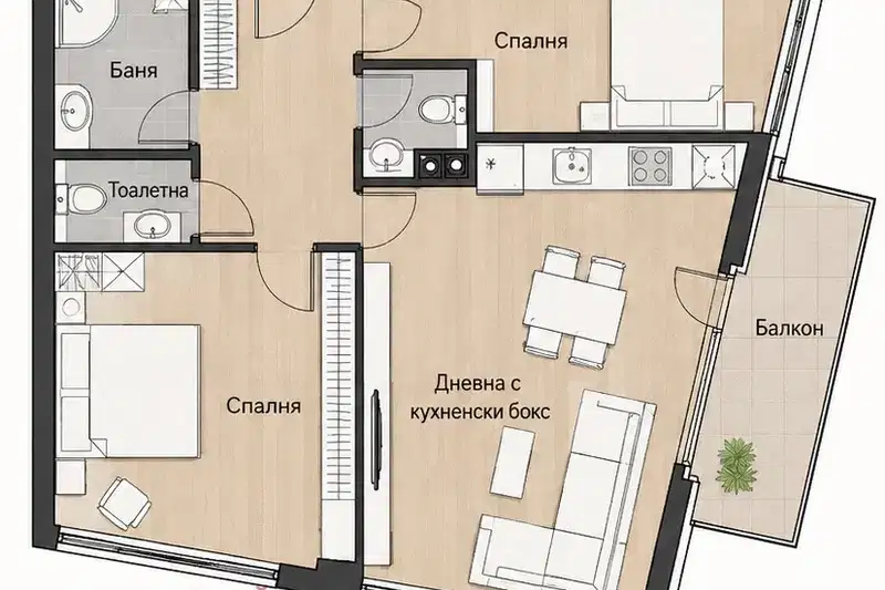 Тристаен апартамент в Кръстова вада с балкон, ново строителство