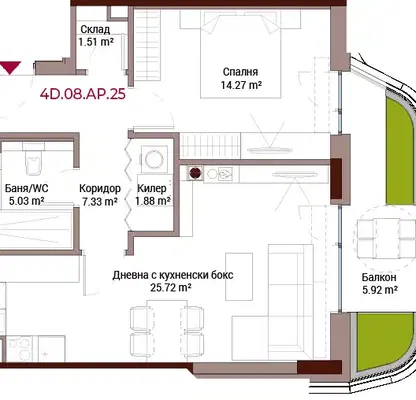 Photo 3 — Two-room apartment with balcony in Lozenets, Bulgaria Blvd Cherni Vrah