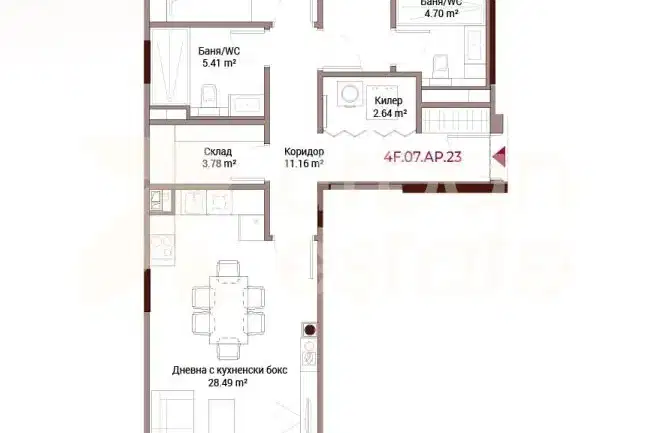 Three-room apartment with two bathrooms in Lozenets, Sofia