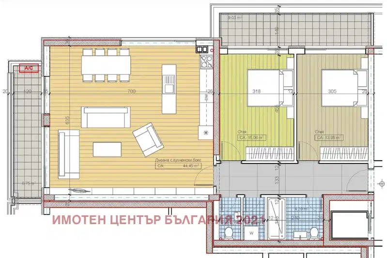 Three-room apartment with terrace in m-t Gardova glava, Sofia