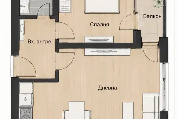 Двустаен апартамент в Малинова долина с балкон