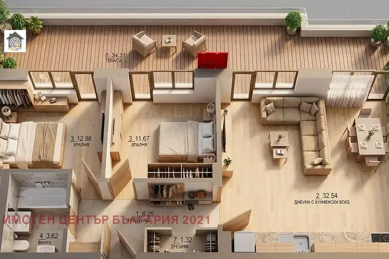 Three-room apartment with large terrace in Malinova dolina, Sofia
