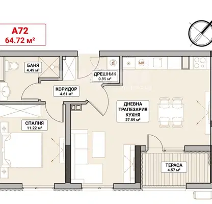 Photo 4 — Two-room apartment with terrace in Mladost 4, Sofia