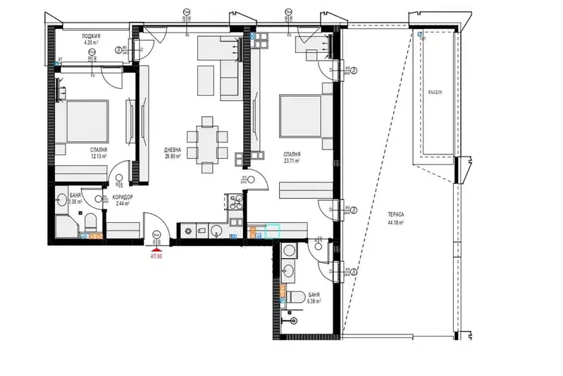 3-bedroom apartment in Sofiya, Slaviya