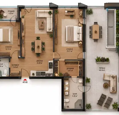Photo 2 — Three-room apartment with large terrace in Slavia, Sofia