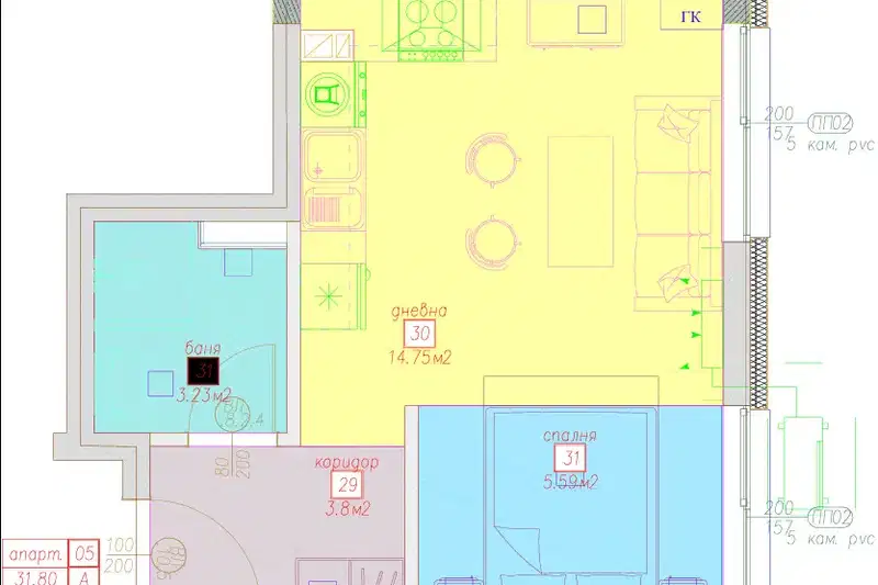 1-bedroom apartment in Sofiya, Suhodol