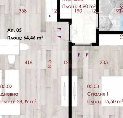 Снимка 2 — Двустаен апартамент 74 кв.м в кв. Витоша, София с тераса