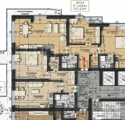 Снимка 2 — Тристаен апартамент 127 кв.м в кв. Витоша, София с асансьор