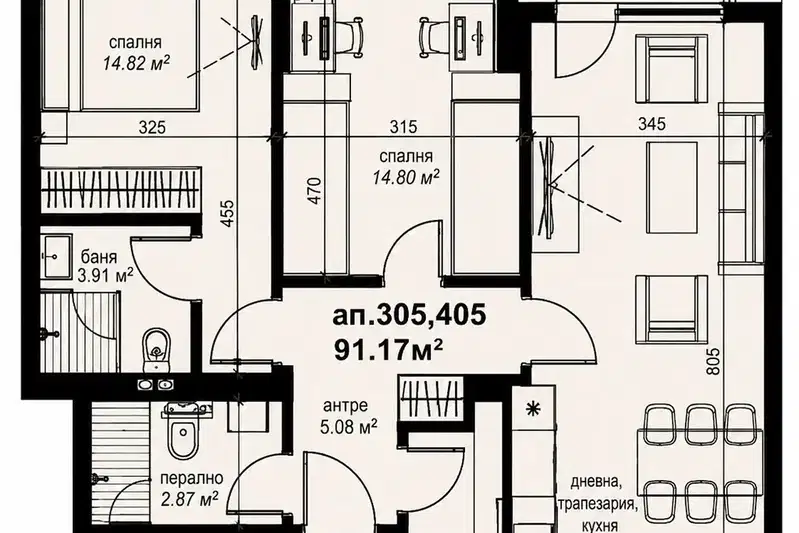 Three-room apartment with terrace in Zona B-5, Sofia