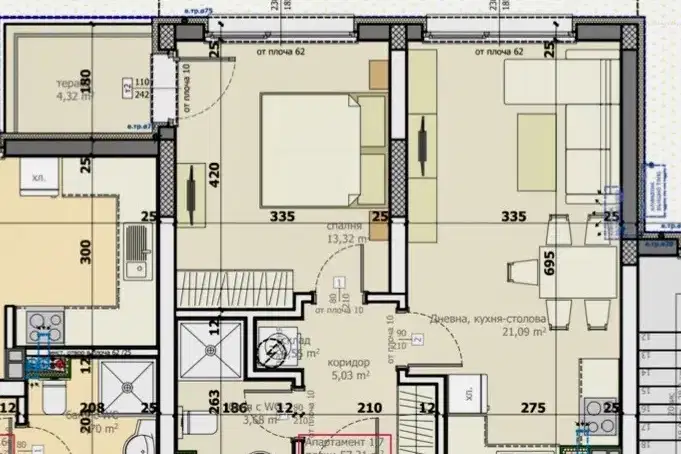 Two-room apartment in Stara Zagora, Center with terrace