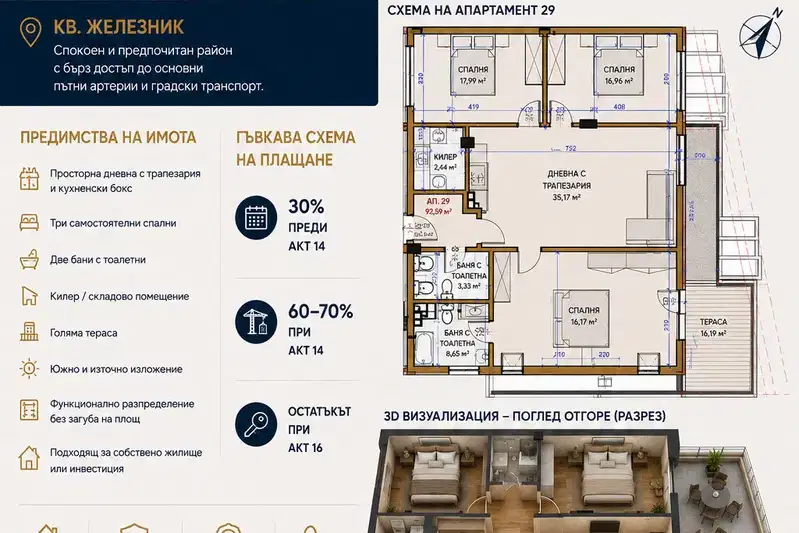 4-bedroom apartment in Stara Zagora, Jeleznik - Centyr