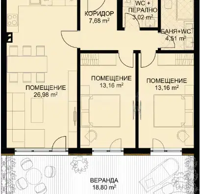 Снимка 5 — Тристаен апартамент в Бриз с паркомясто и асансьор