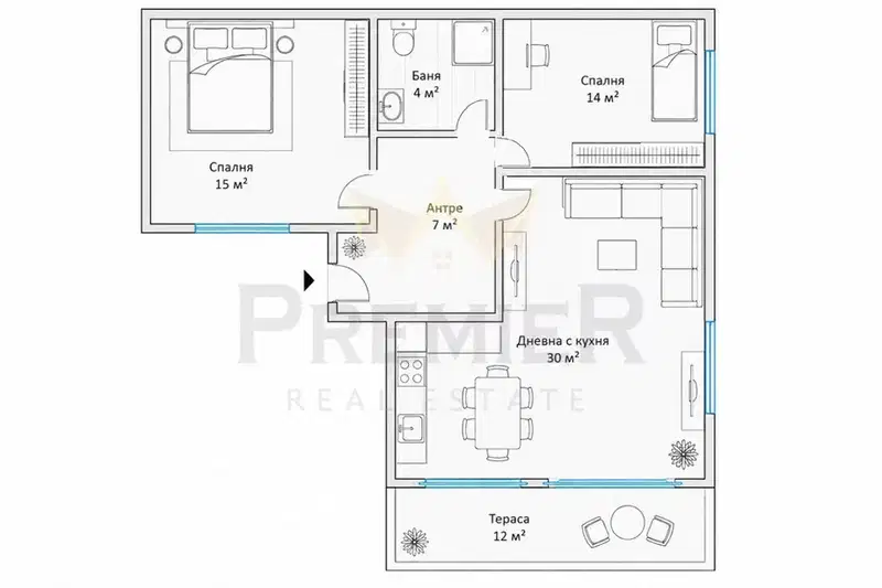 Three-room apartment with large terrace in Center, Varna