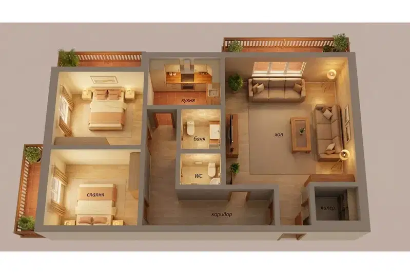 4-room apartment in Chaika with shared terrace