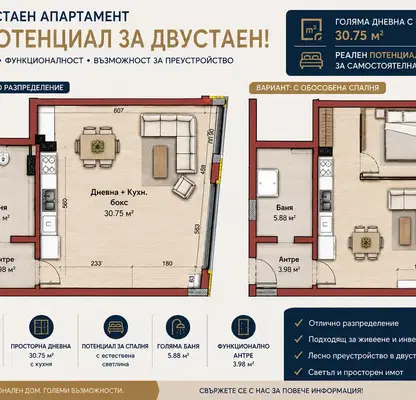 Снимка 2 — Едностаен апартамент с паркомясто в Изгрев, Варна