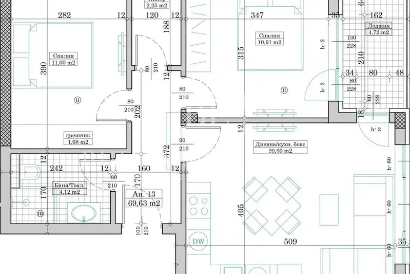 Two-room apartment in Kaisieva gradina with loggia in Varna