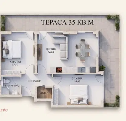 Photo 2 — Three-room apartment with panoramic terrace in Mladost 1, Varna