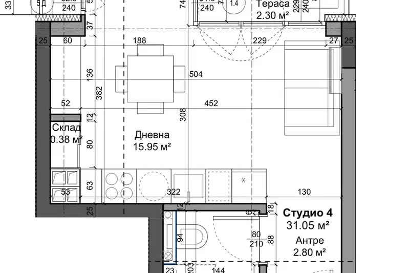 One-room apartment in Troshevo with elevator and parking space