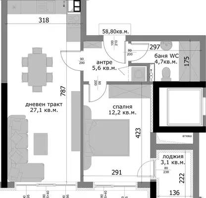 Photo 3 — 2-room apartment with loggia in Vladislav Varnenchik, Varna