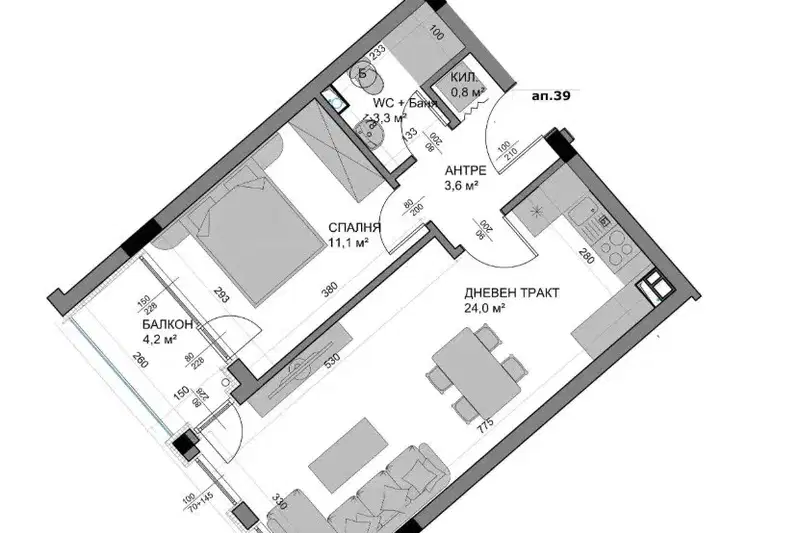 South-facing 2-room apartment with terrace in Varna, Vladislav Varnenchik