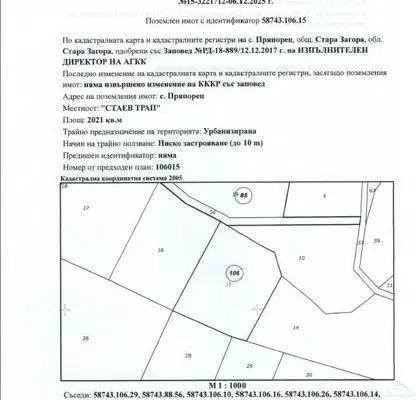 Снимка 2 — Парцел в Стара Загора, с. Пряпорец