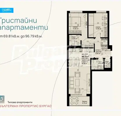 Снимка 3 — Тристаен апартамент в Бургас, Хоризонт с асансьор