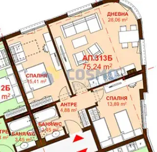 Снимка 3 — Тристаен апартамент в Сарафово с тераса, Бургас