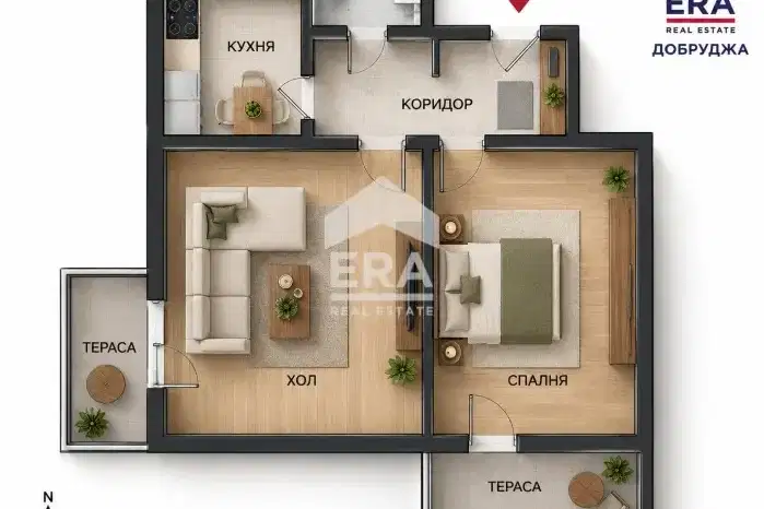 Two-room apartment 66 sq m in Yovkovo district, Dobrich with garage