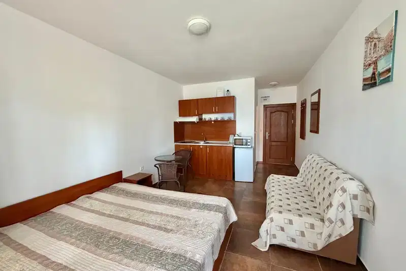 One-room apartment in Sunny Beach with terrace and pool