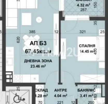 Снимка 3 — Двустаен апартамент в Беломорски, Пловдив с тераса