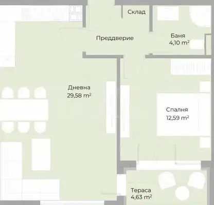 Снимка 3 — Двустаен апартамент в Христо Смирненски с югоизточно изложение