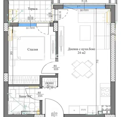 Photo 2 — Two-room apartment in Karshiyaka with terrace and storage