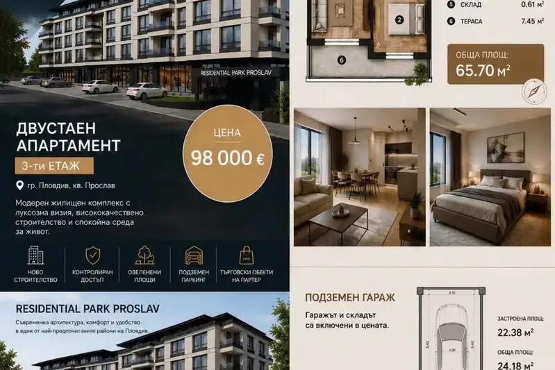 Two-room apartment with garage in Proslav, Plovdiv