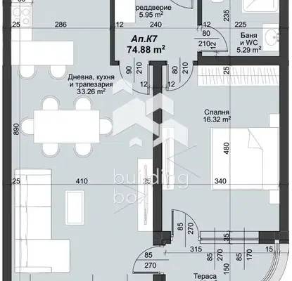 Снимка 2 — Двустаен апартамент с тераса в Тракия, Пловдив