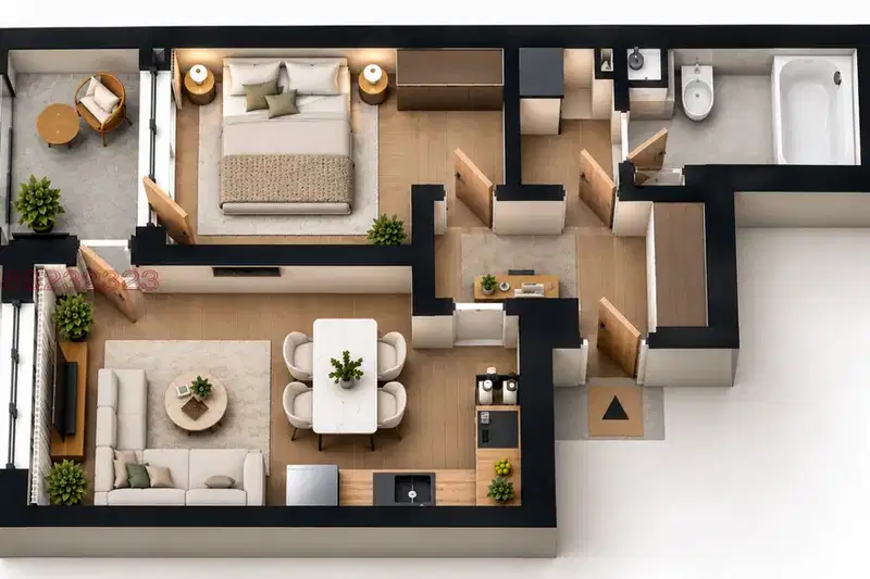 Two-room apartment in Kyuchuk Parij, Plovdiv with south aspect