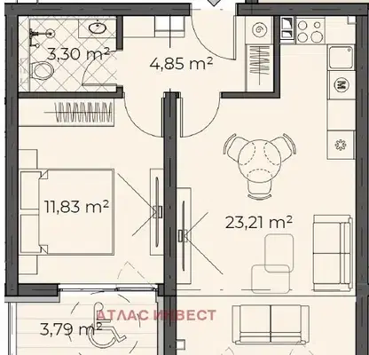 Photo 3 — Two-room apartment in Bistritsa village with parking space and elevator