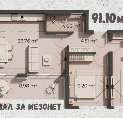 Photo 2 — 3-room apartment with high ceilings in Bistritsa village, Sofia
