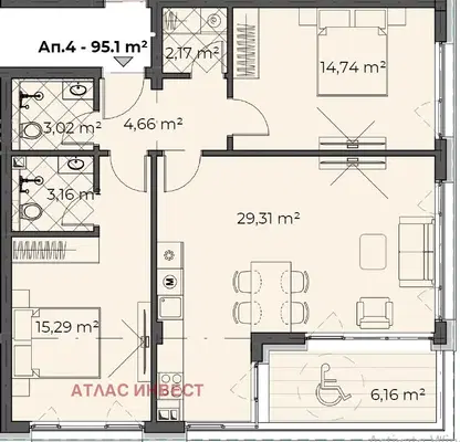 Photo 5 — Three-room apartment in s. Bistritsa with parking space and elevator