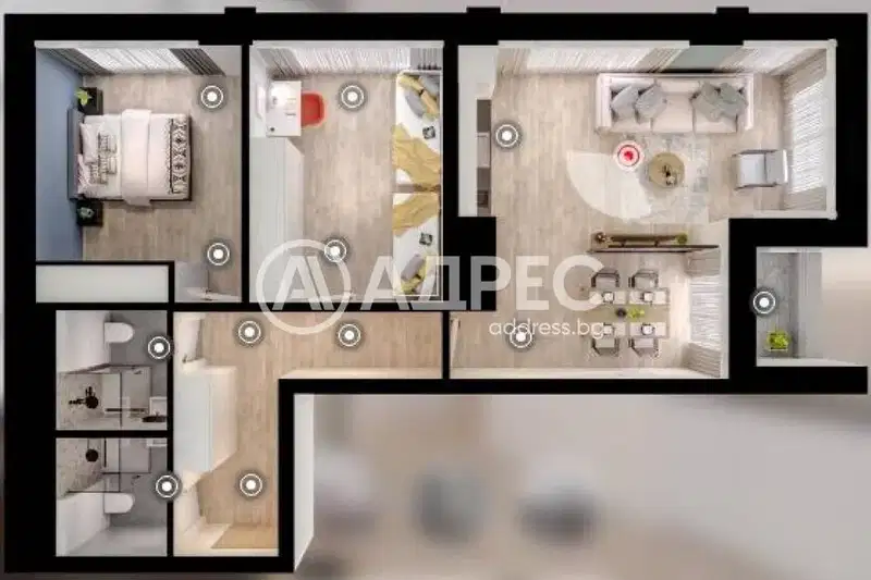 Three-room apartment in Druzhba 1 with high-floor view