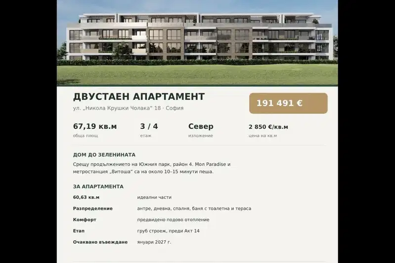 2-bedroom apartment in Sofia, Krystova Vada