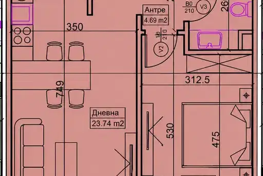 Двустаен апартамент с гледка към Витоша в Кръстова вада