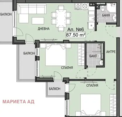 Снимка 2 — Тристаен апартамент с три балкона в Кръстова вада, София