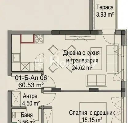 Снимка 3 — Двустаен апартамент 69 кв.м в Левски Г с тераса