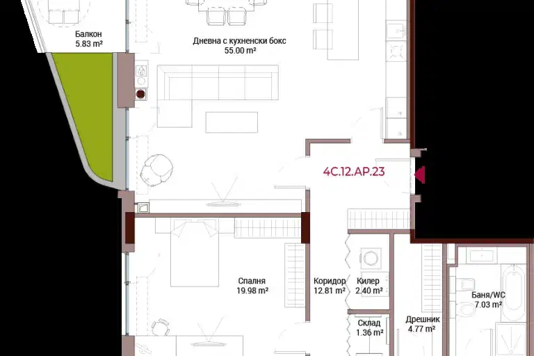 Four-room apartment in Lozenets with balcony and elevator