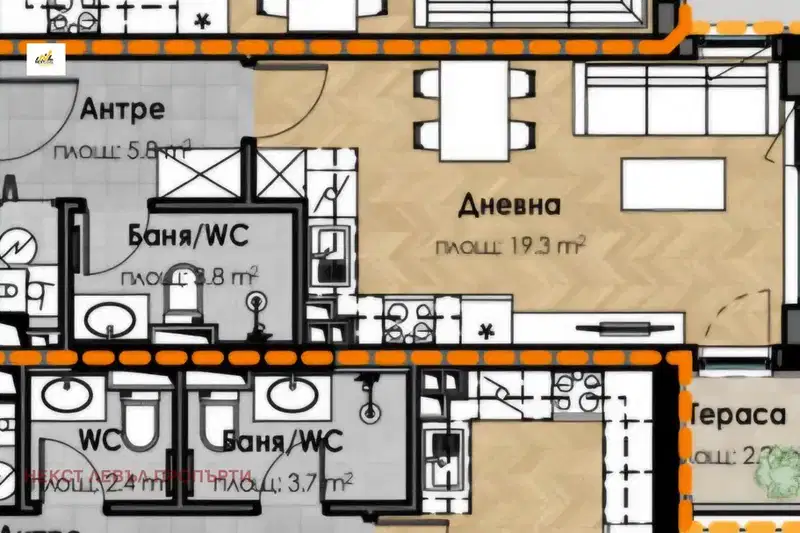 One-room apartment 47 sq m in Malinova dolina with terrace