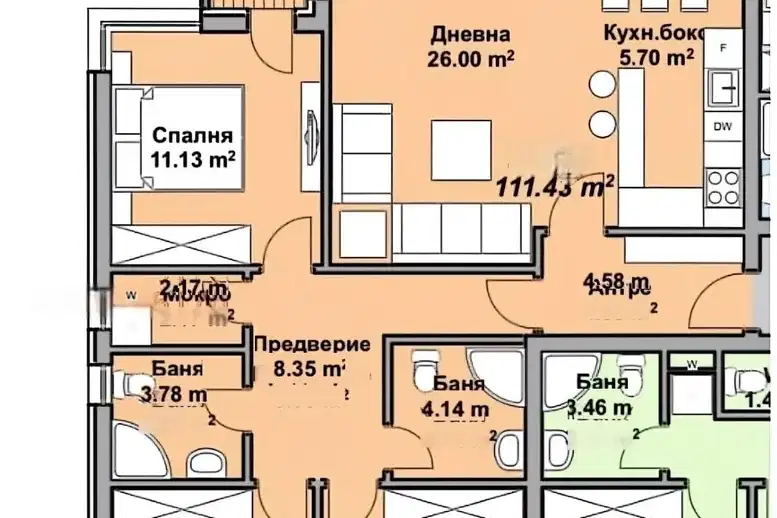 Тристаен апартамент с тераса в Малинова долина, София