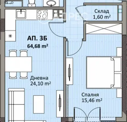 Снимка 4 — Двустаен апартамент с балкон в Надежда 2, София