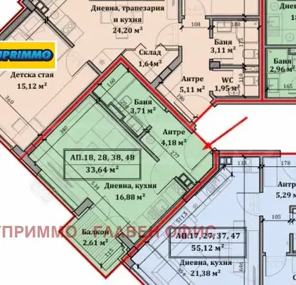 Снимка 2 — Едностаен апартамент в Обеля 1 с балкон и асансьор